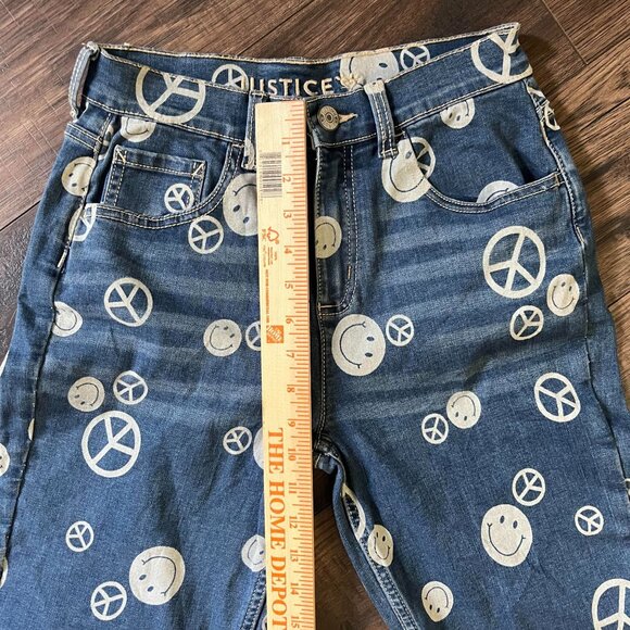 Justice X Stranger Things Smiley Peace Sign Denim Jeans Size 16 - Picture 7 of 8
